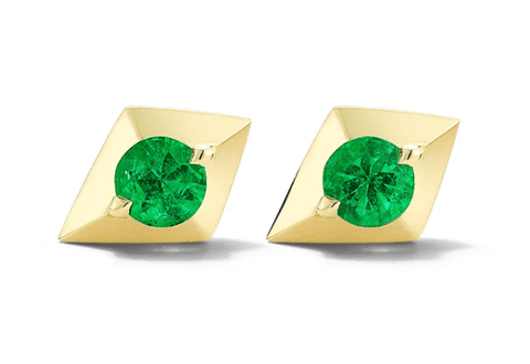 Emerald stud 14k yellow gold earrings