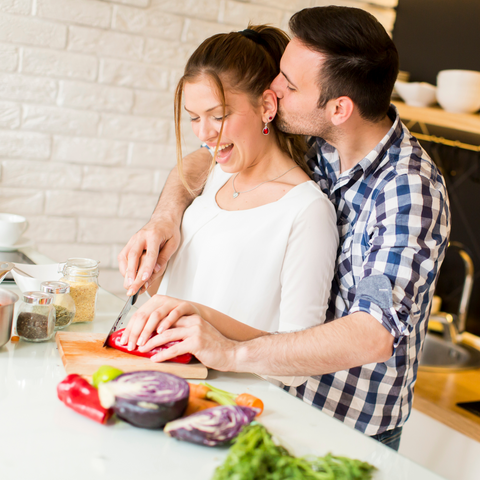 couple cooking dinner