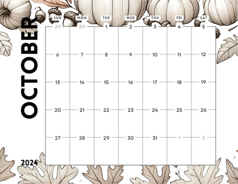 Minimal Autumn October 2024 Calendar