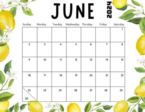 June 2024 Printable Calendar PDF in Lemony Style