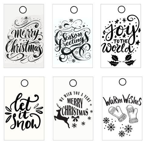 the simple and adorable Christmas Calligraphy Quotes Tags, featuring elegant calligraphy with festive phrases in a black and white watercolor style.