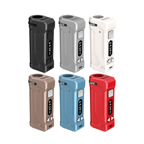 The Yocan Uni Pro is a versatile 510 thread battery with a 650mAh battery and adjustable voltage. It features a magnetic adapter, a window to view your cartridge, and a preheat function. It charges via micro-USB and has a modern and ergonomic design.