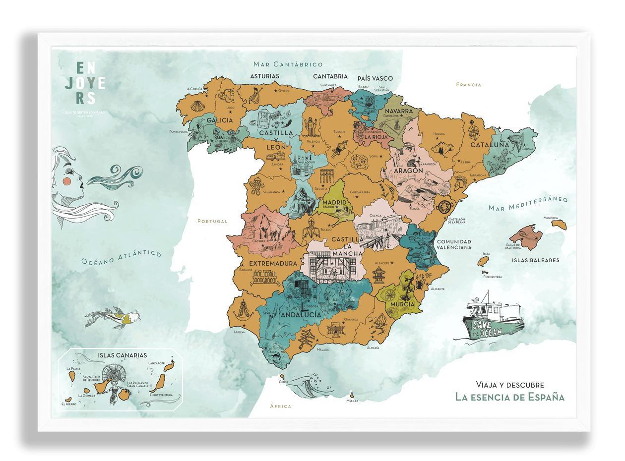 María Tom Audreath Espacio cibernético Mapa rascable ilustrado a mano de la Esencia de España – ENJOYERS