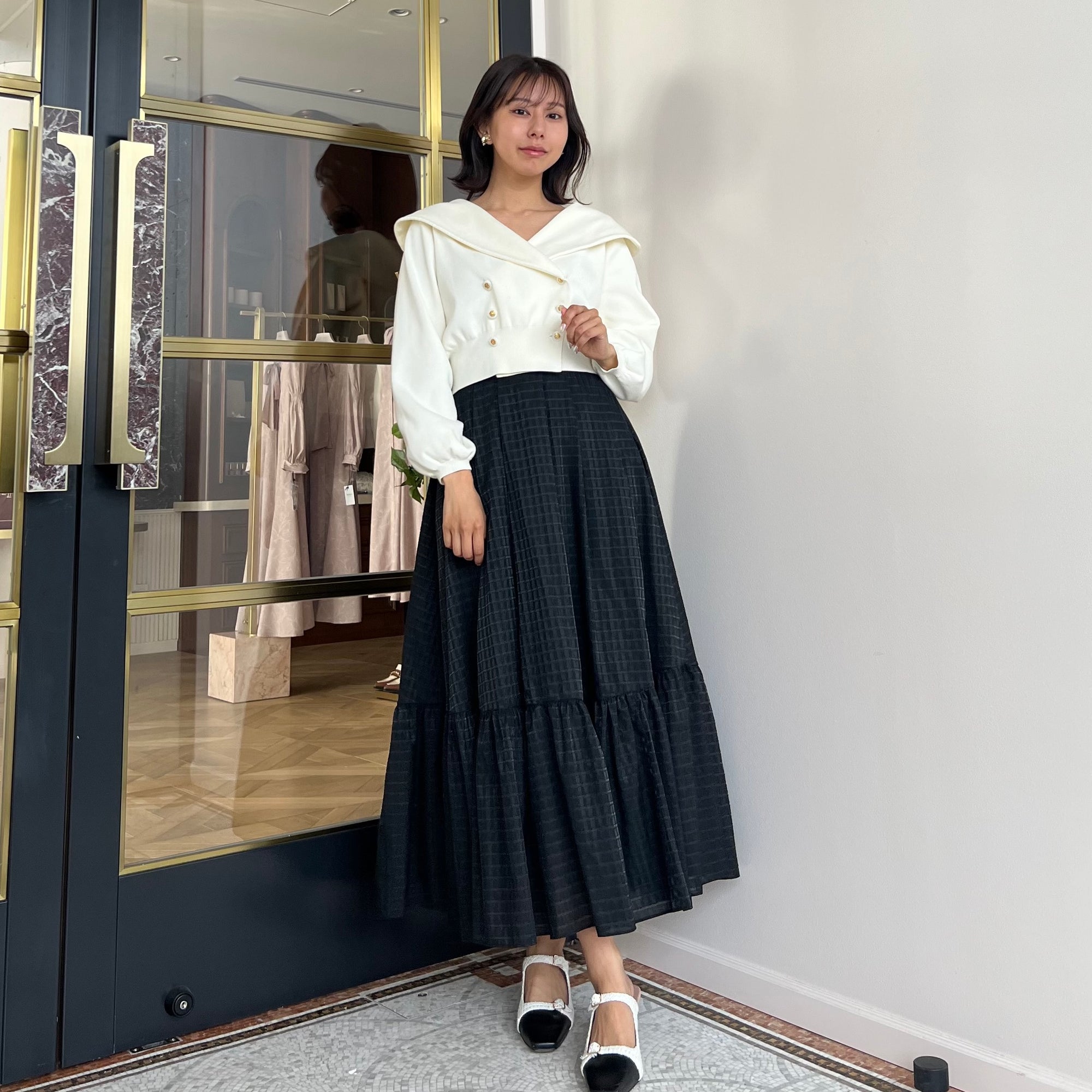 黒タタキSL/朱天黒 herlipto Stripe Jacquard Volume Skirt