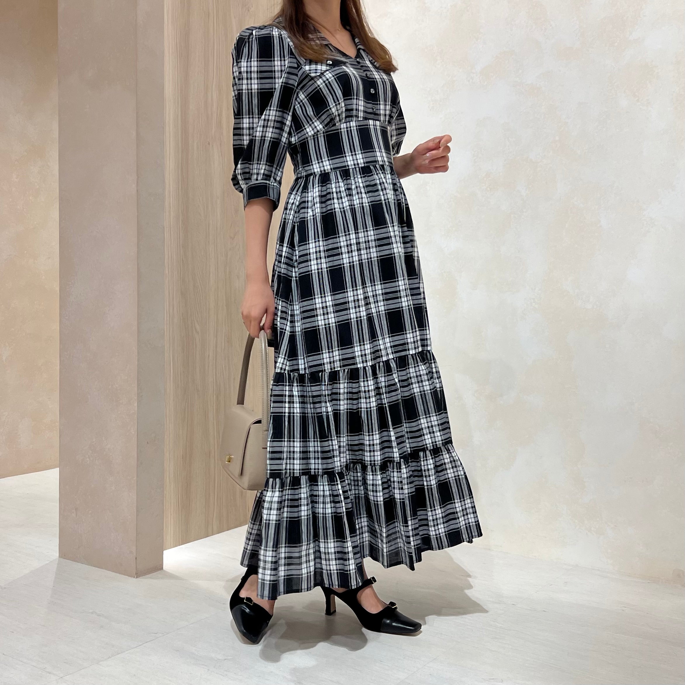 Bergamo Plaid Tiered Dress herlipto チェック - ロングワンピース ...