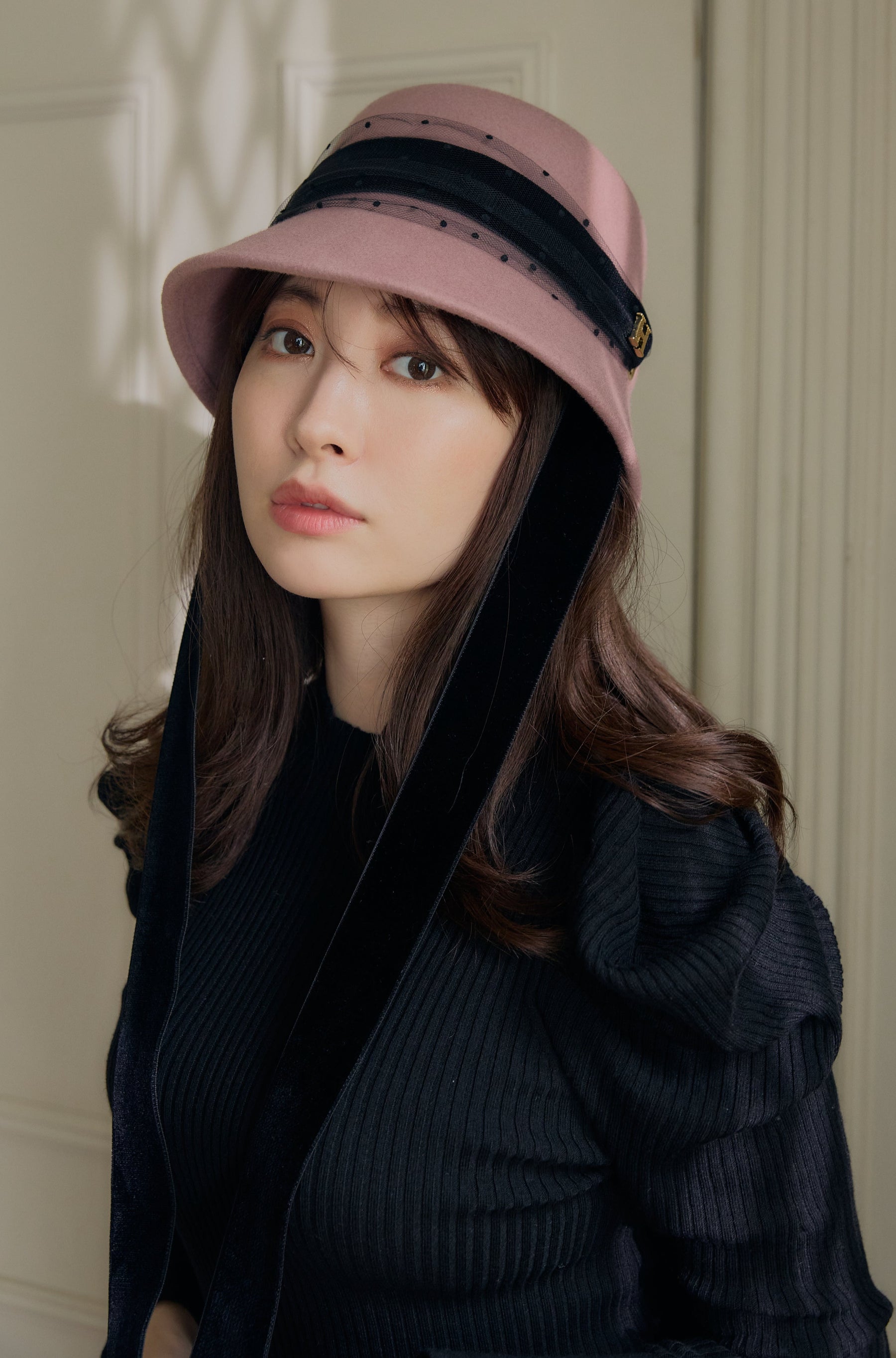 Velvet Tule Ribbon Cloche Hat