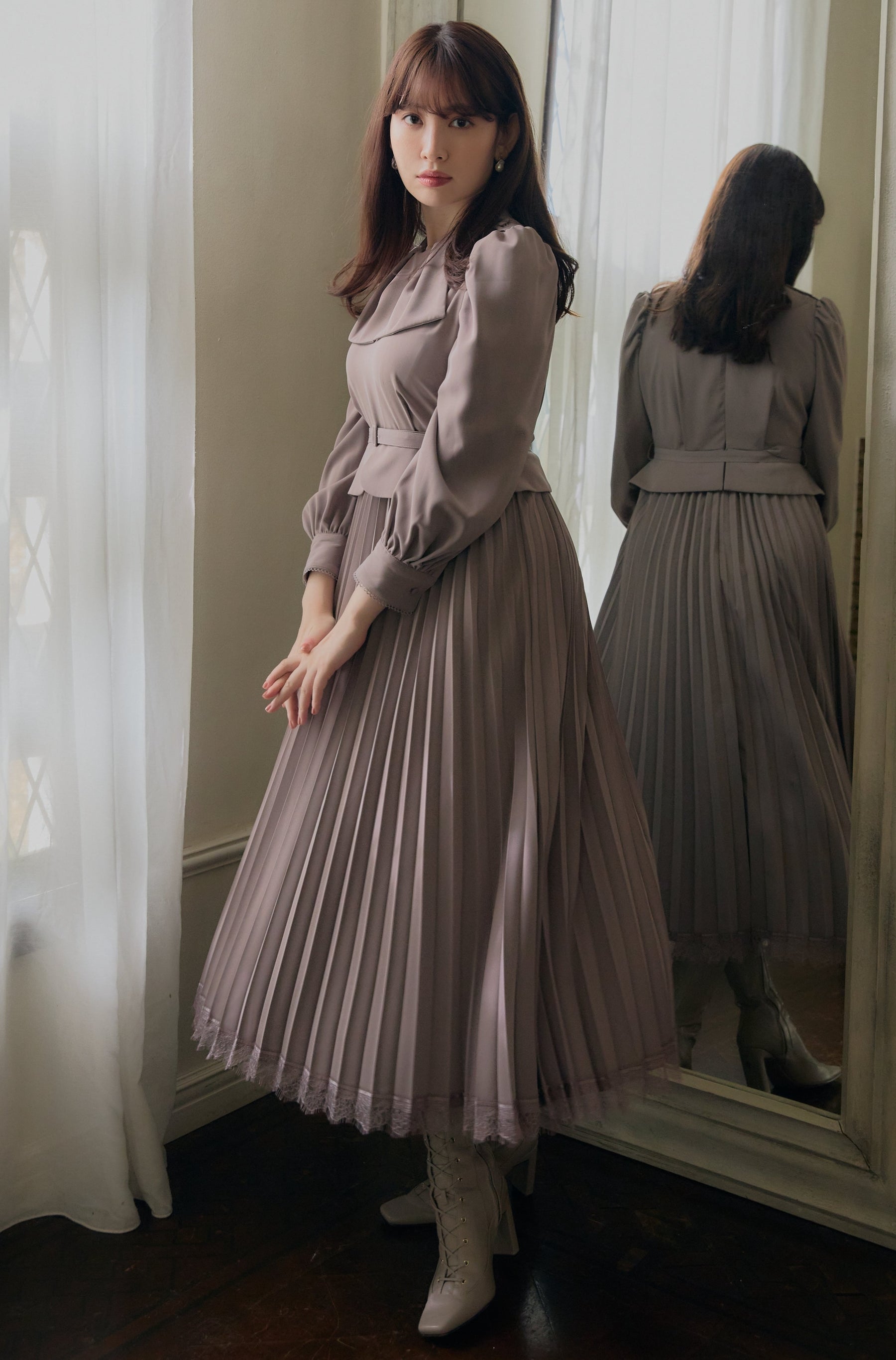 Herlipto Pleated Wool Blend Long Dress S ☆直売純正品☆ レディース