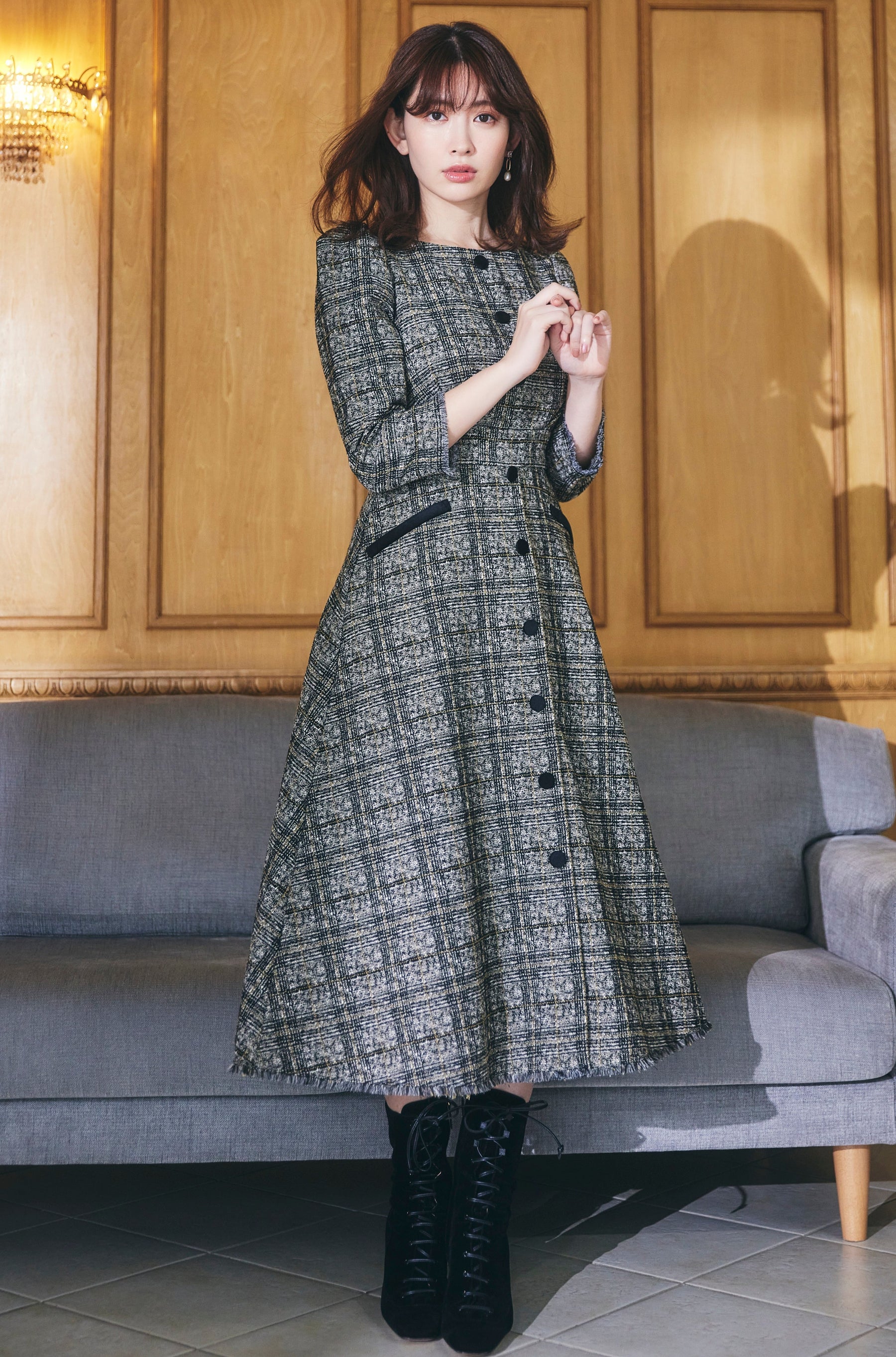 ハーリップトゥー♡Classic Tweed Midi Dress♡S | labiela.com