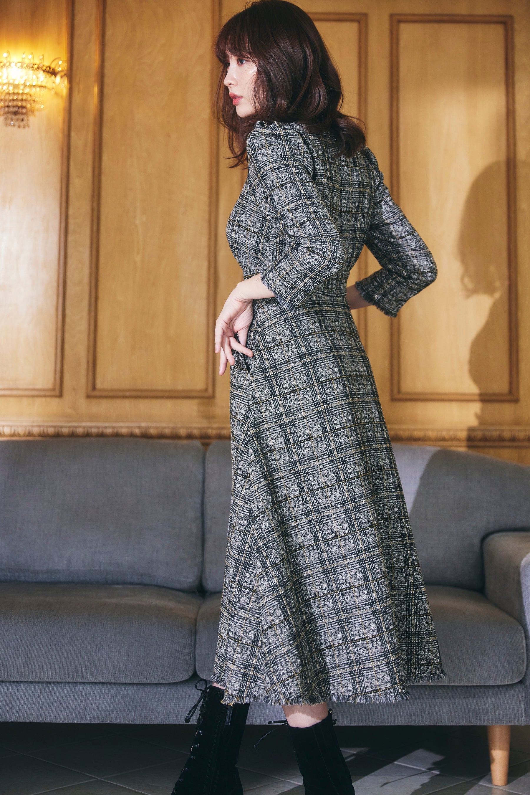 herlipto Classic Tweed Midi Dress-