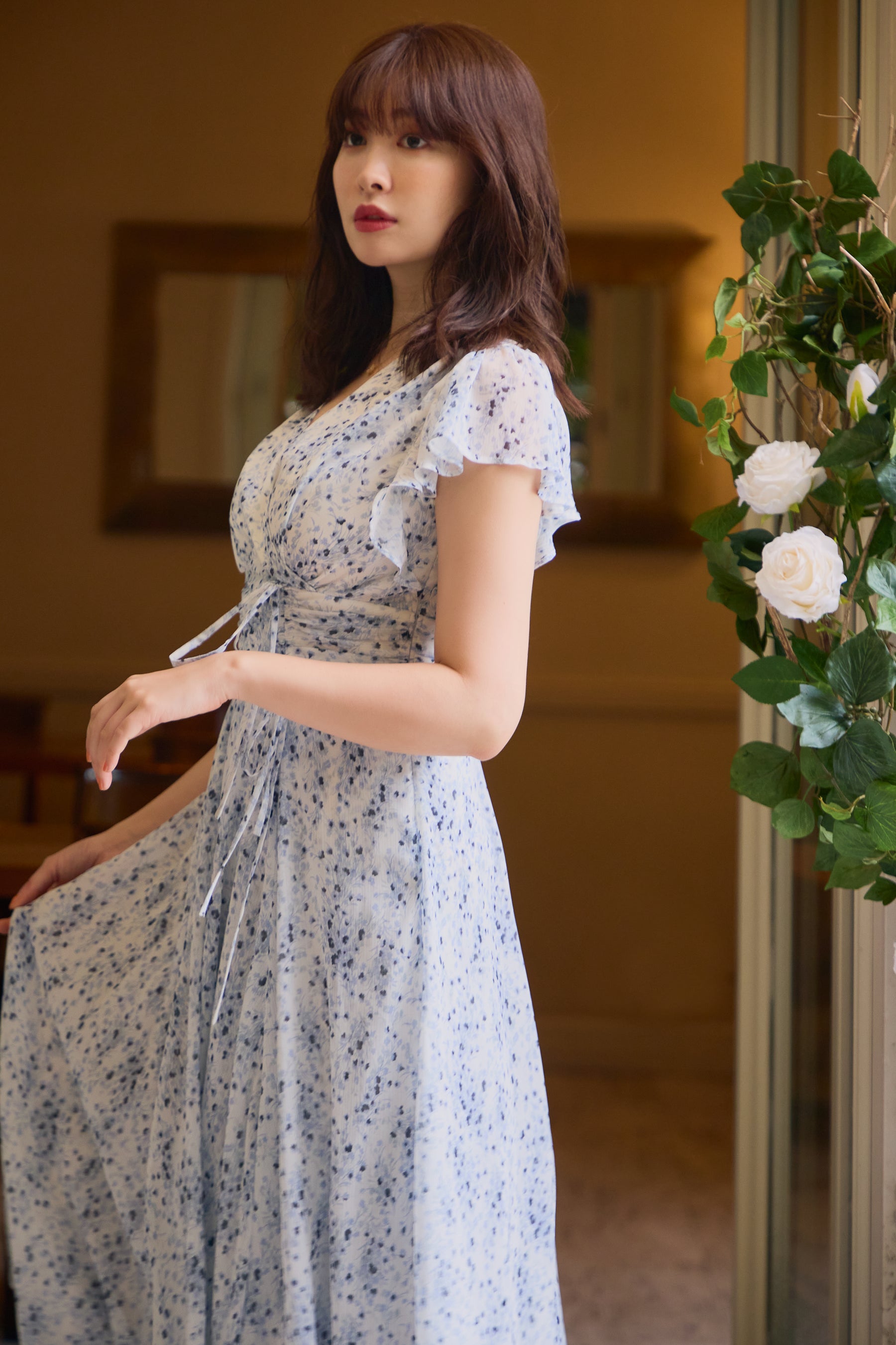 ポイント5倍 herlipto Le Negresco Floral Dress sky