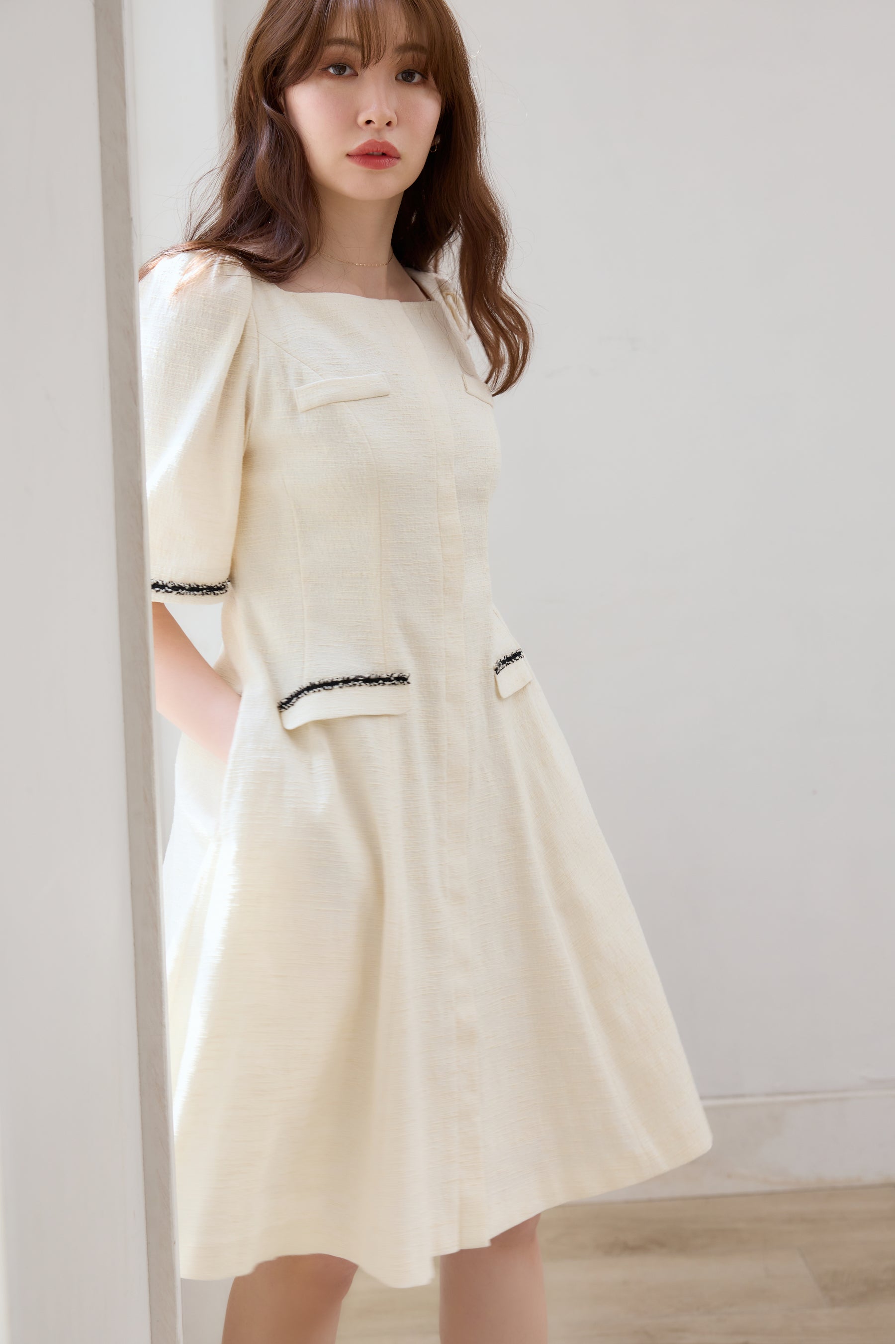 陰山織物謹製 Canal Tweed Mini Dress♡ White M | ammarshoping.com