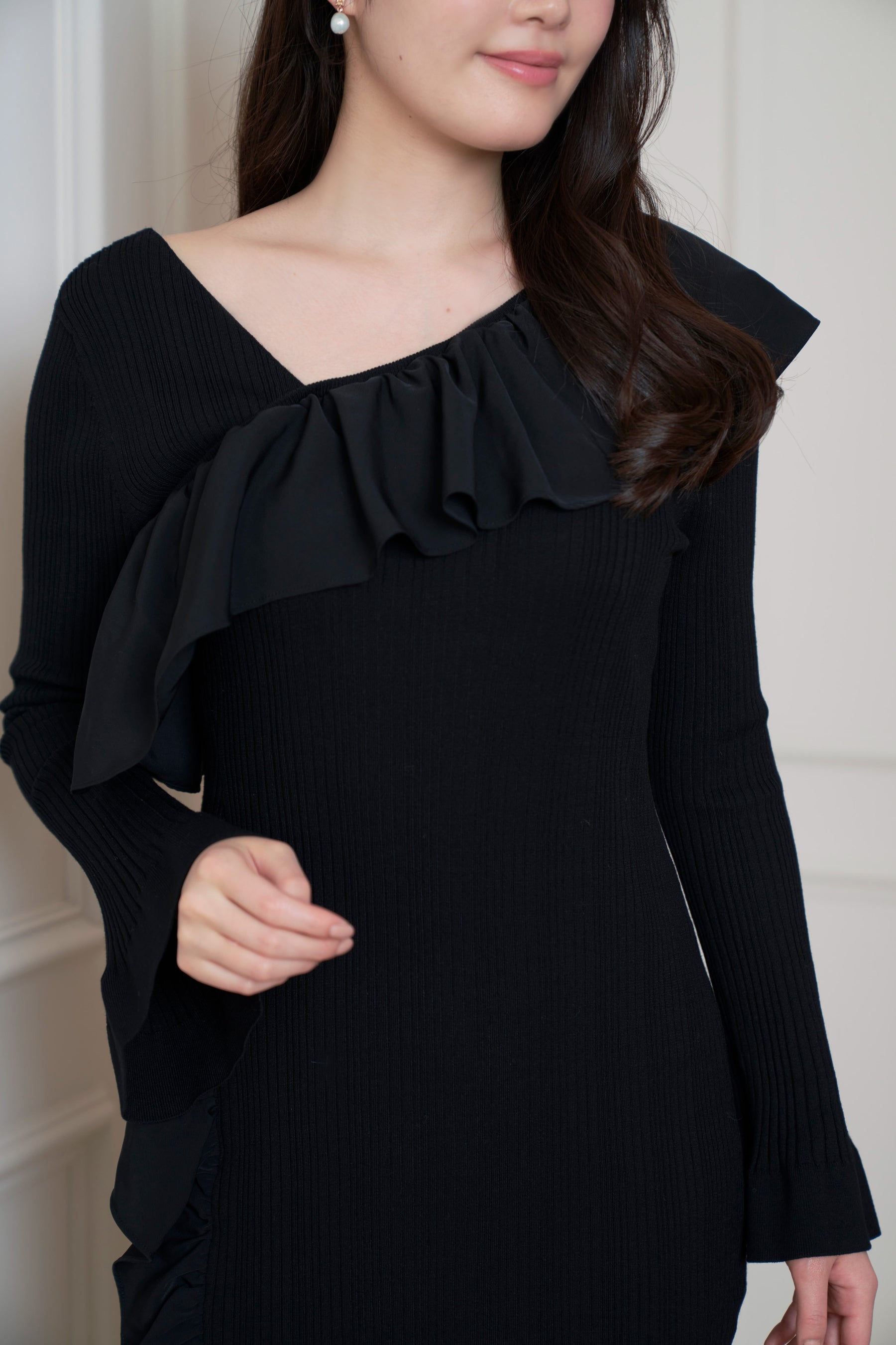 Ruffle Wrap Rib Knit Dress