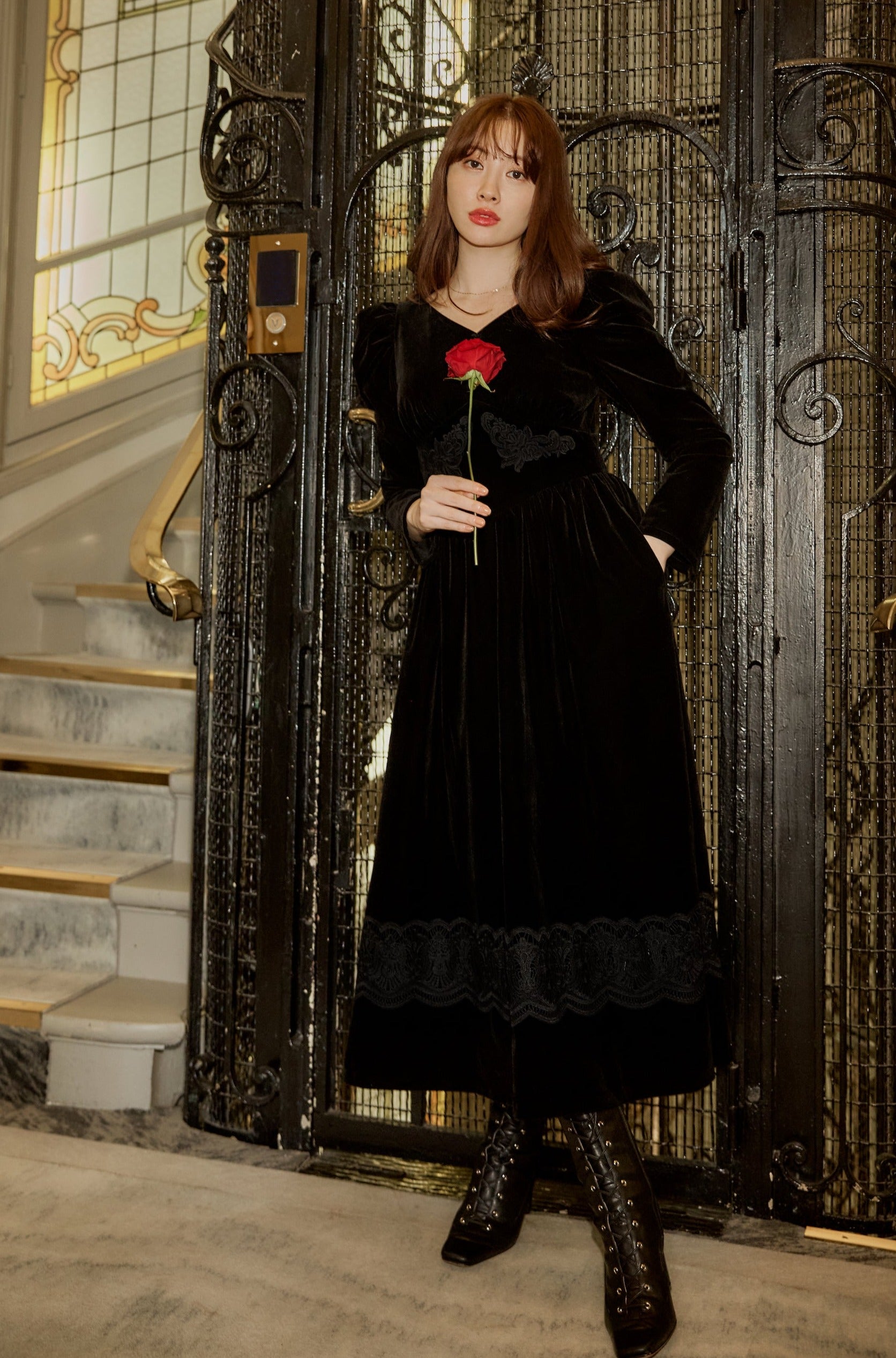 herlipto Royal Velour Long Dress S | labiela.com