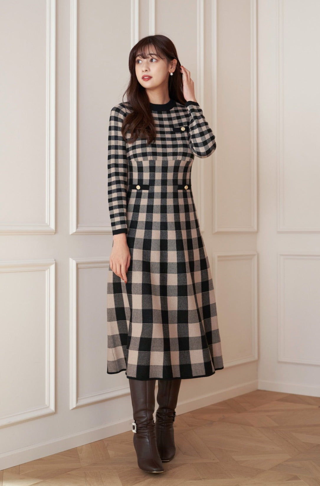 ハーリップトゥ　Plaid Jacquard Knit Dress