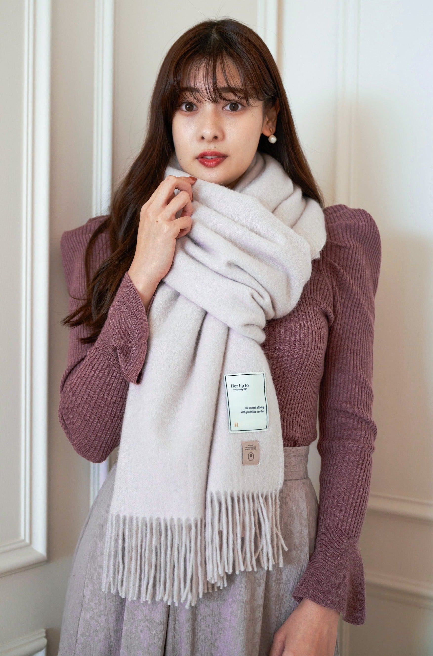 完売HLT Cashmere-blend Fringe Scarf ノベルティ付F全長