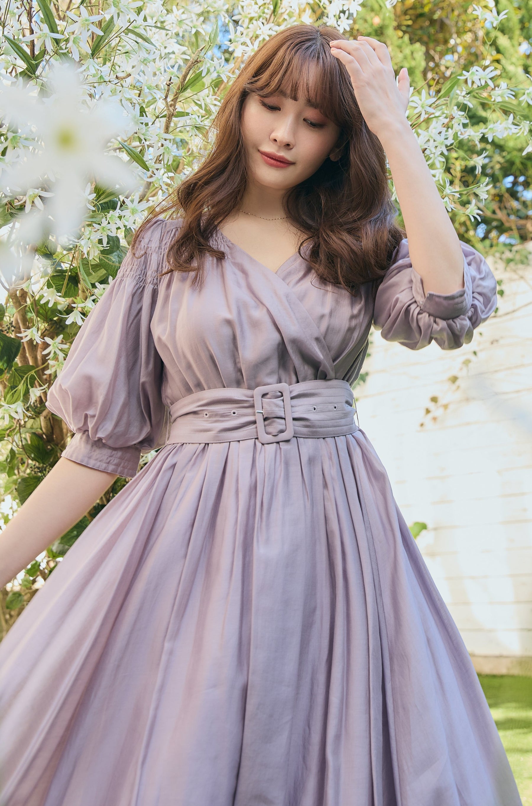 マリナボーダー Herlipto Airy Volume Sleeve Dress lilac - 通販