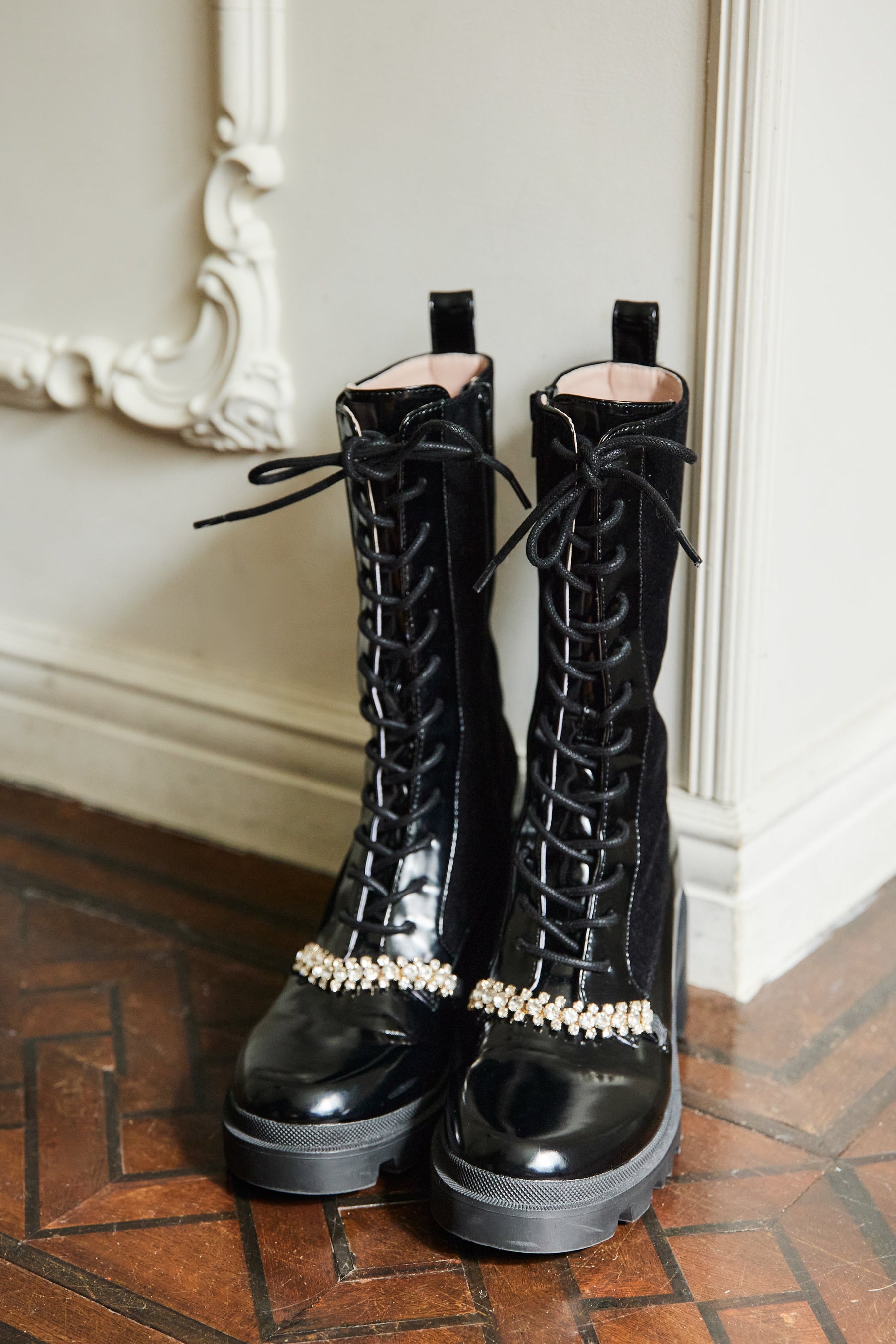 Crystal Lace-Up Ankle Boots