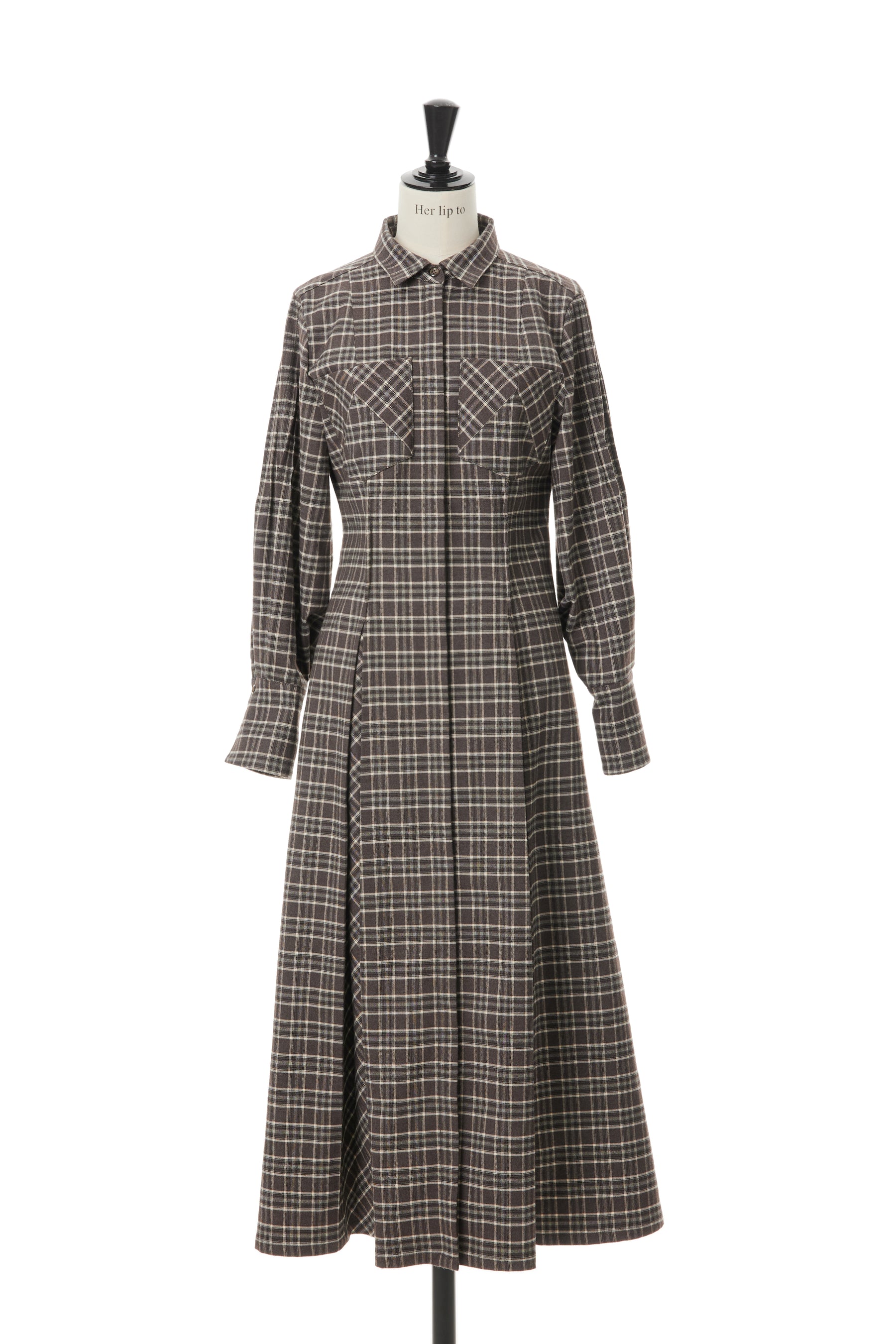 Checkered Pleats Long Shirt Dress