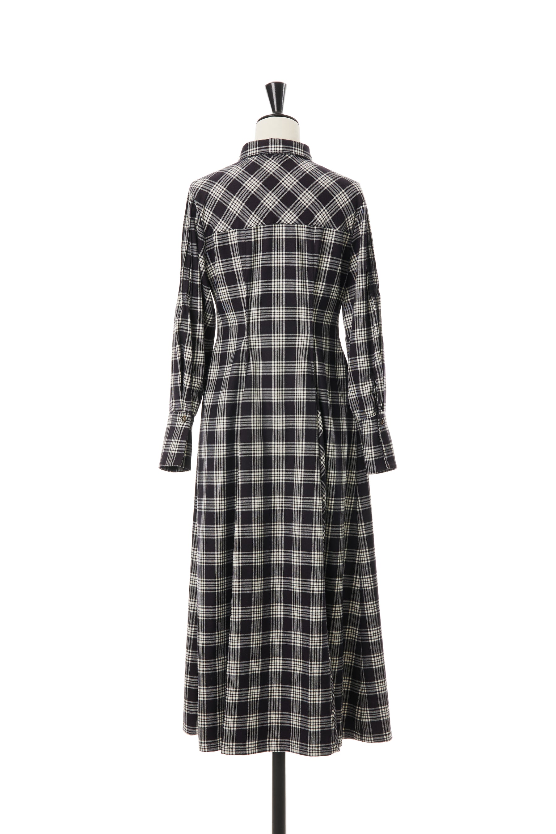 Checkered Pleats Long Shirt Dress