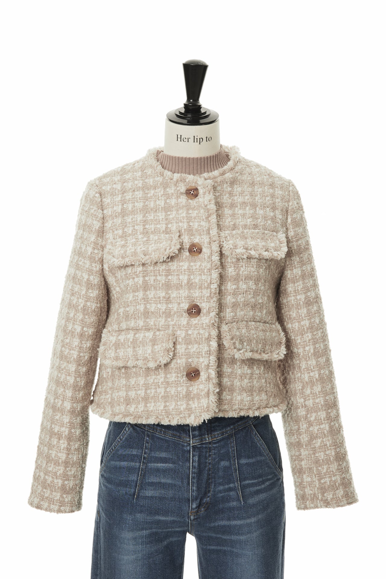 her lip to Wool-Blend Fancy Tweed Jacket - ノーカラージャケット