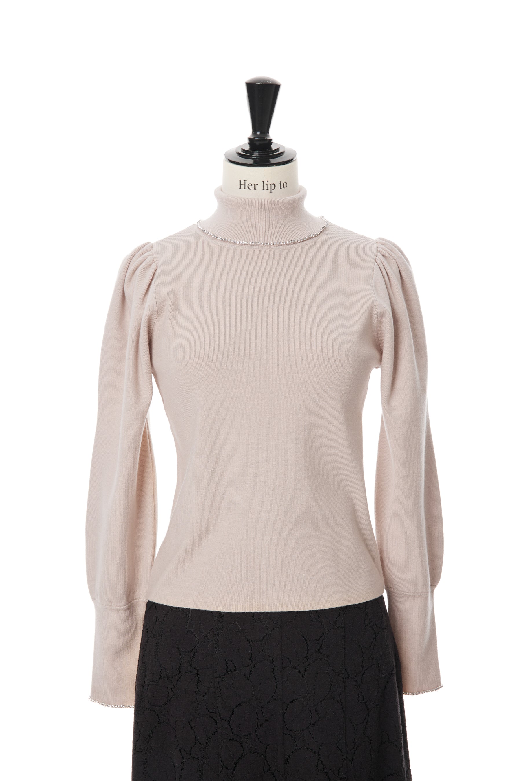 Crystal Embellished Turtleneck Knit Top-