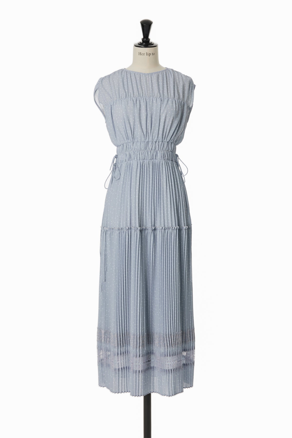 Pin Dot Pleated Long Dress