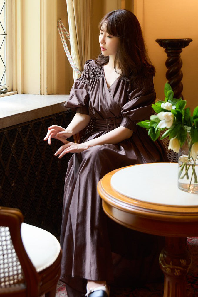 信託 Herlipto Airy Volume Sleeve Dress ベージュ setonda.com