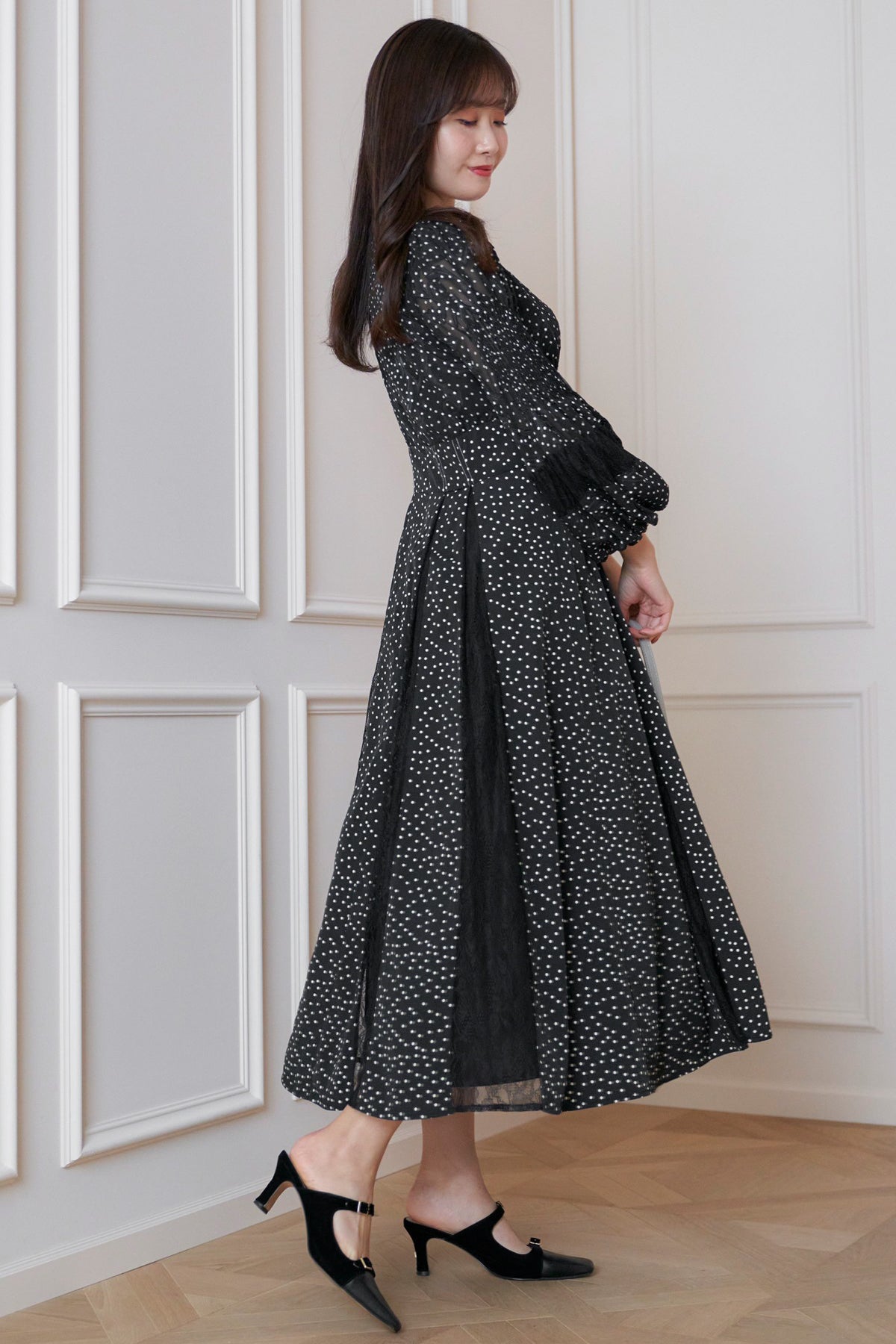 小嶋陽菜herlipto lace trimmed pin dot dress | www.jarussi.com.br