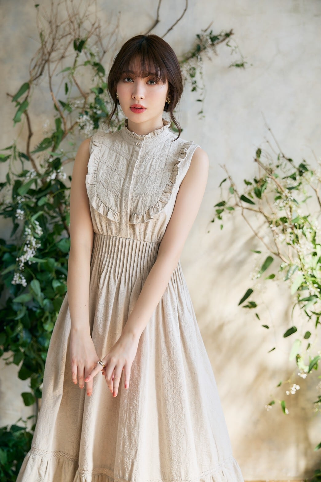 1098ウエストPolka Dot Side Bow Pleated Dress - ロングワンピース/マキシワンピース