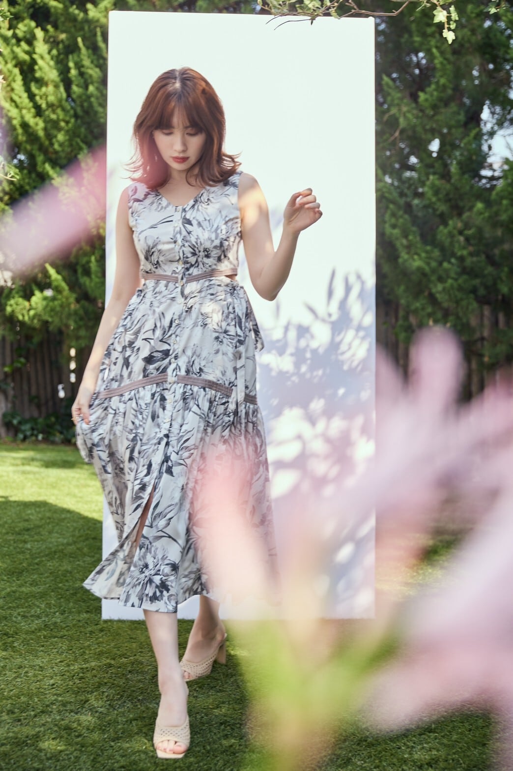 floral cut-out long dress herlipto
