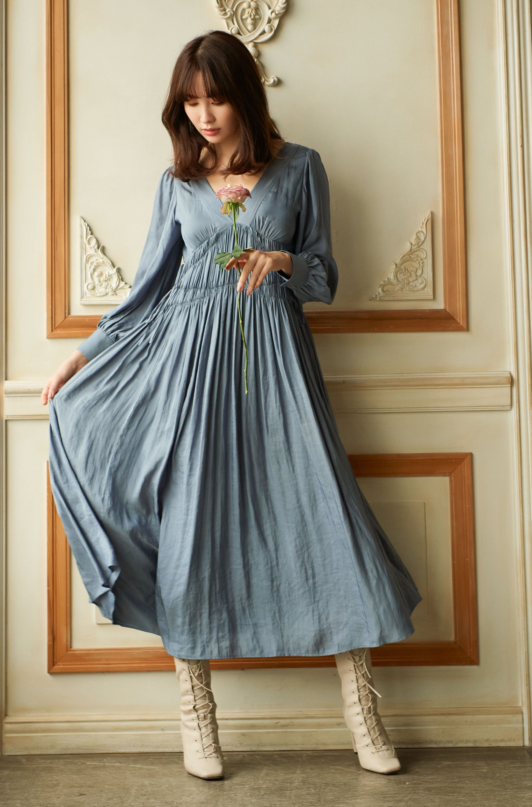 再×14入荷 Side Bow Vintage Twill Dress/lilac - 通販