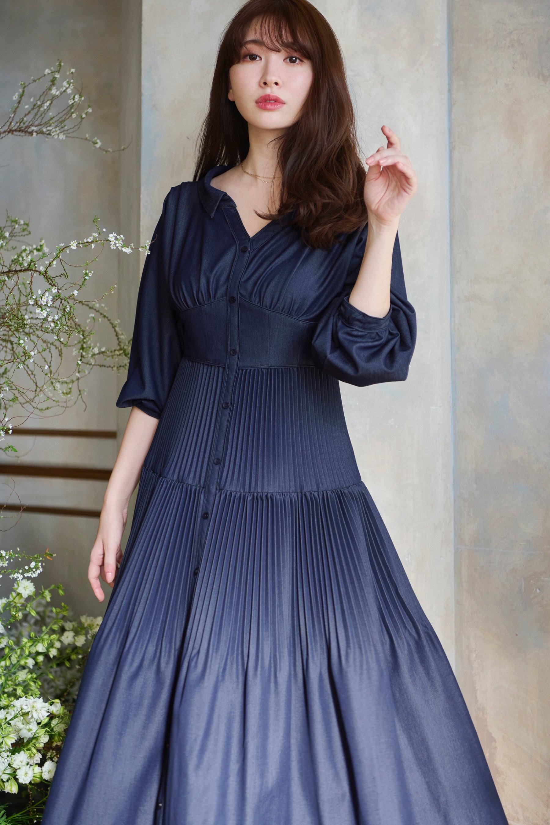 フラワーオブライフ pleated wool-blend long dress / herlipto - 通販