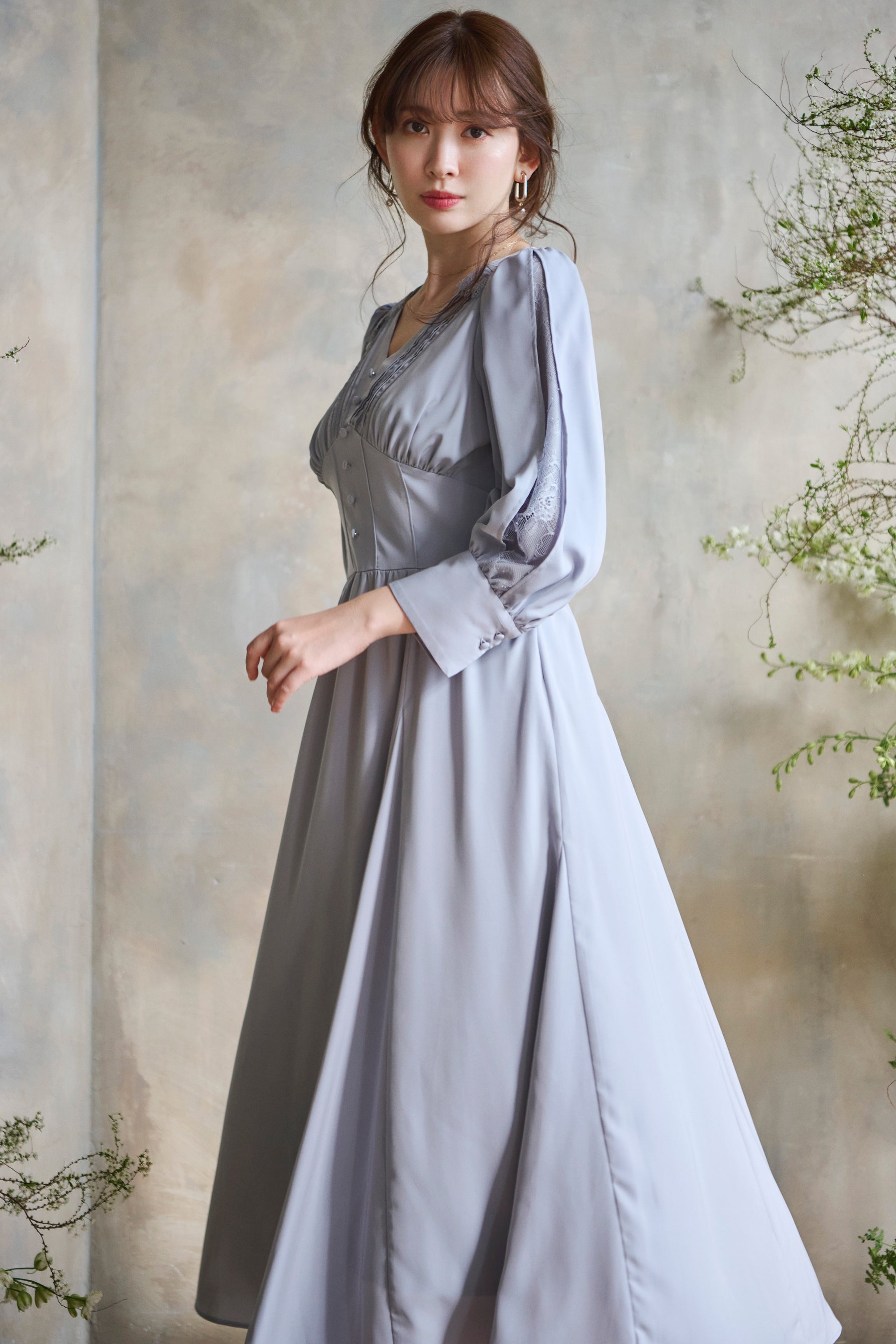 herlipto Lace Sleeve Crepe Long Dress - www.nstt.fr