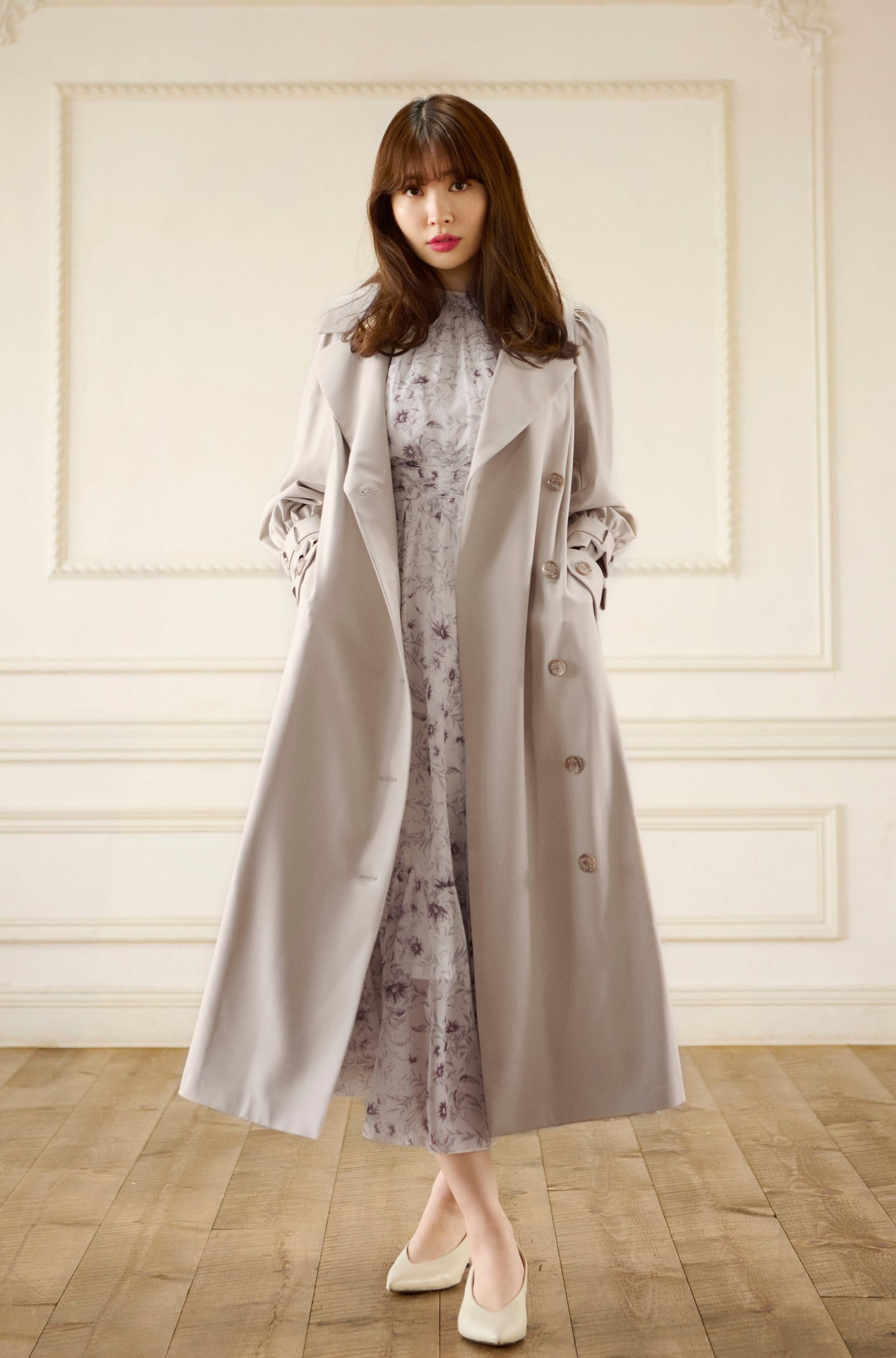 Herlipto Gabardine Ruffled Trench Coat-