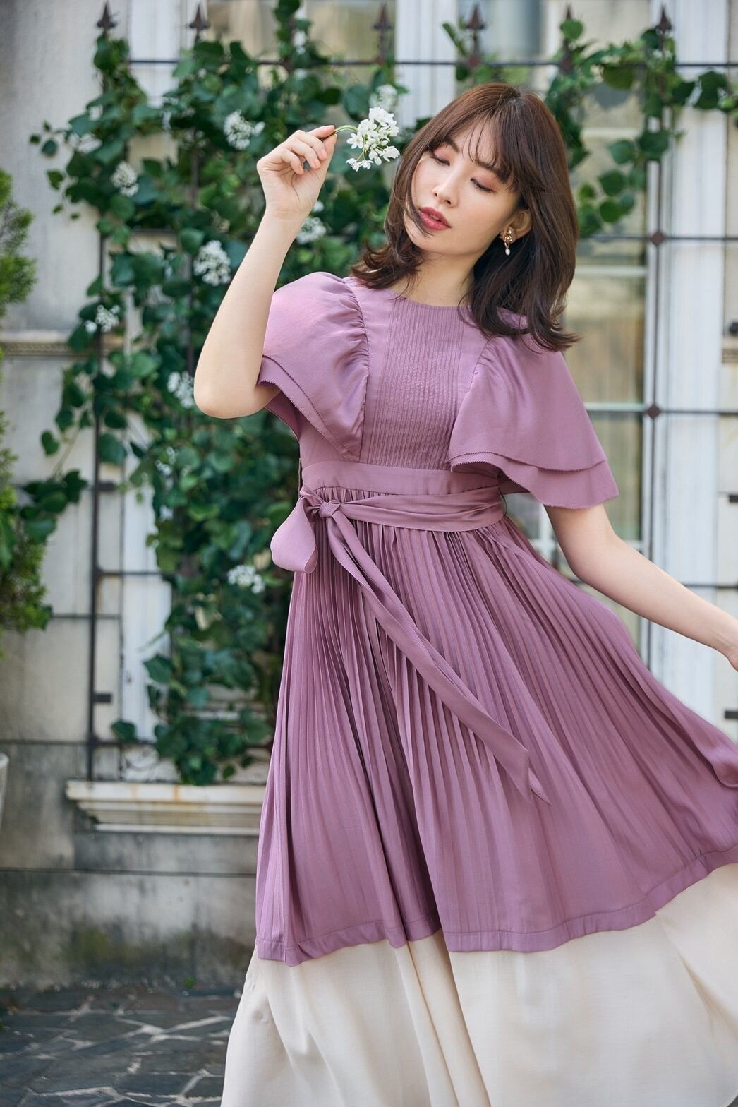 Airy Volume Sleeve Dress♡lilac | wise.edu.pk