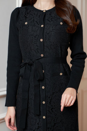 Victoria Lace Belted Knit Dress