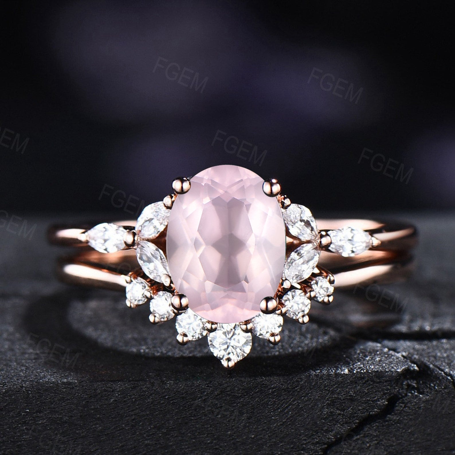 Pink Quartz and Opal ring, Rose Quartz crystal band, gemstone band, we –  Upstate Resin Works LLC