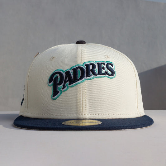 San Diego Padres New Era MLB 59FIFTY 5950 Fitted Cap Hat Peach Crown Black Visor Black/Peach Friar Logo 1978 All-Star Game Side Patch Pink UV 7 1/2