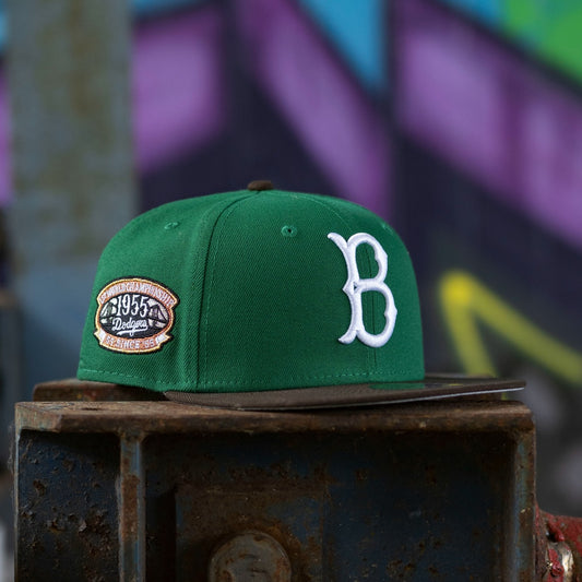 Brooklyn Dodgers New Era Cream/Green Custom Side Patch 59FIFTY Fitted Hat, 7 1/4 / Cream