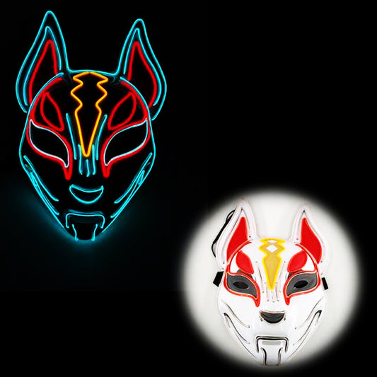 Cyber LED Kitsune Fox Mask - Japanese Tattoo Oni Plastic Mask Unisex Blue