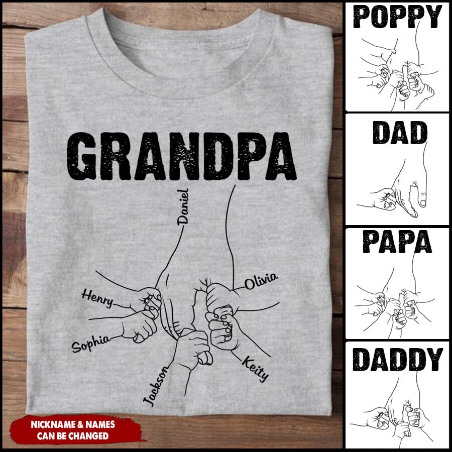  Dad Hands Kids with Name Shirt, PaPa Shirts for Men  Grandpa,Daddy Gifts, Custom Dad Birthday Gifts Tshirt, Personalized, Best  Pops Poppop Pawpaw Pappy Poppy Shirts One Size : Clothing, Shoes 