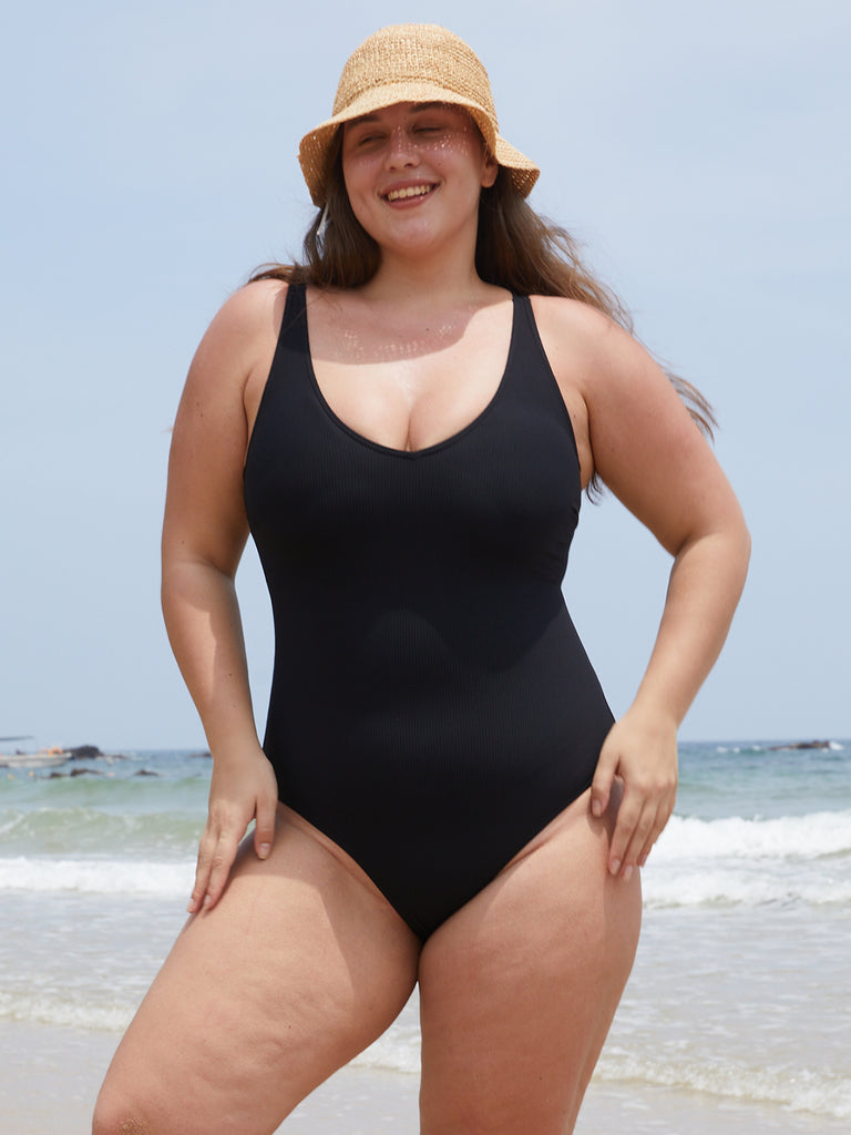 Lurex Plus Size One-Piece Swimsuit & Reviews - Navy - Sustainable