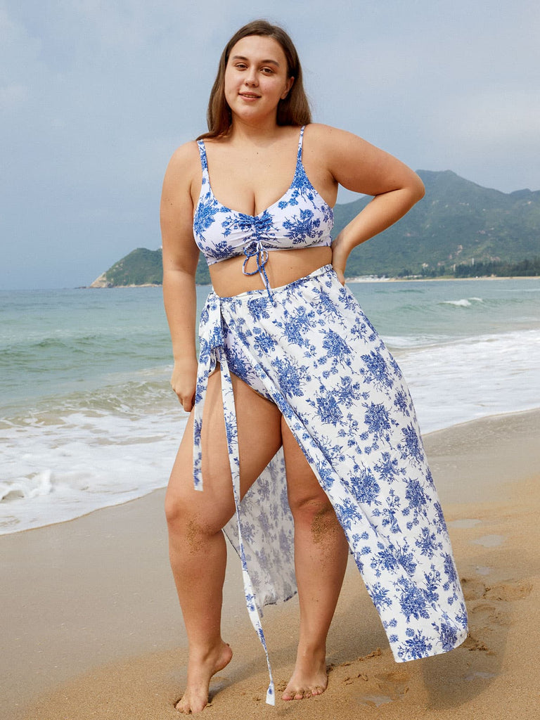 Floral Plus Size One-Piece Swimsuit & Reviews - Blue - Sustainable Plus  Size One-Pieces