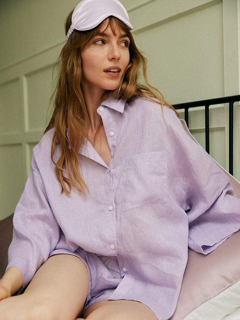 Solid Pocket Flax Shirt & Reviews - Purple,Green - Sustainable Loungewear