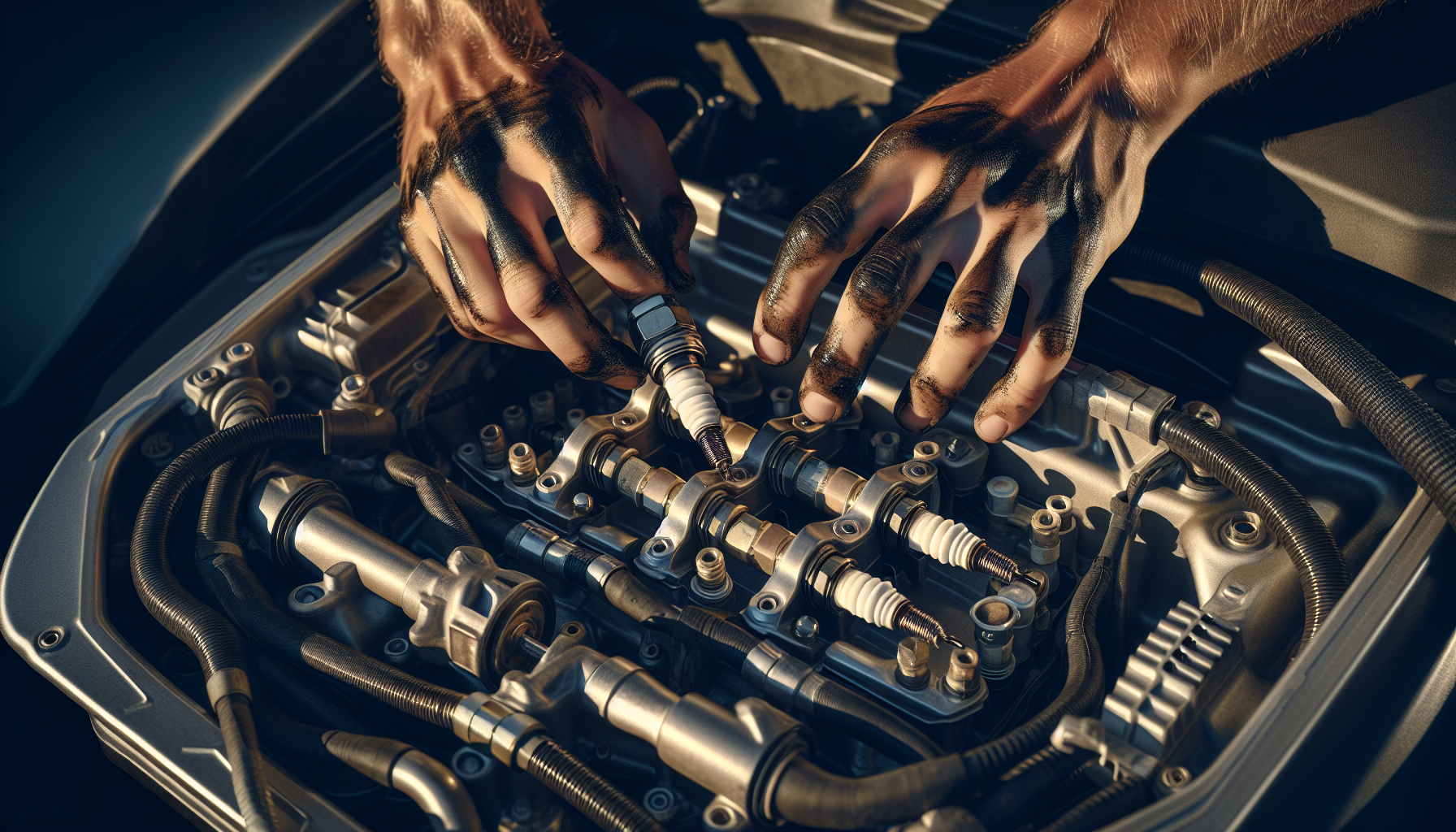 A mechanic replacing spark plugs in a jet ski engine