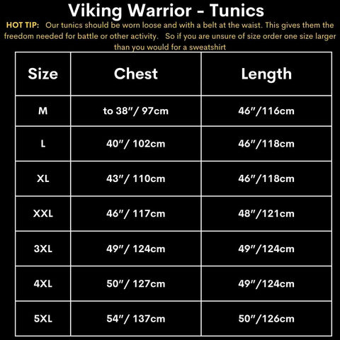 Viking Tunic Size Guide