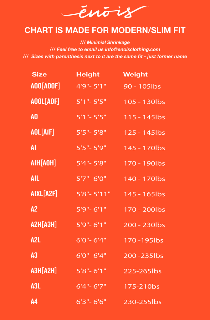 Gi Sizing Chart – E Nois Clothing