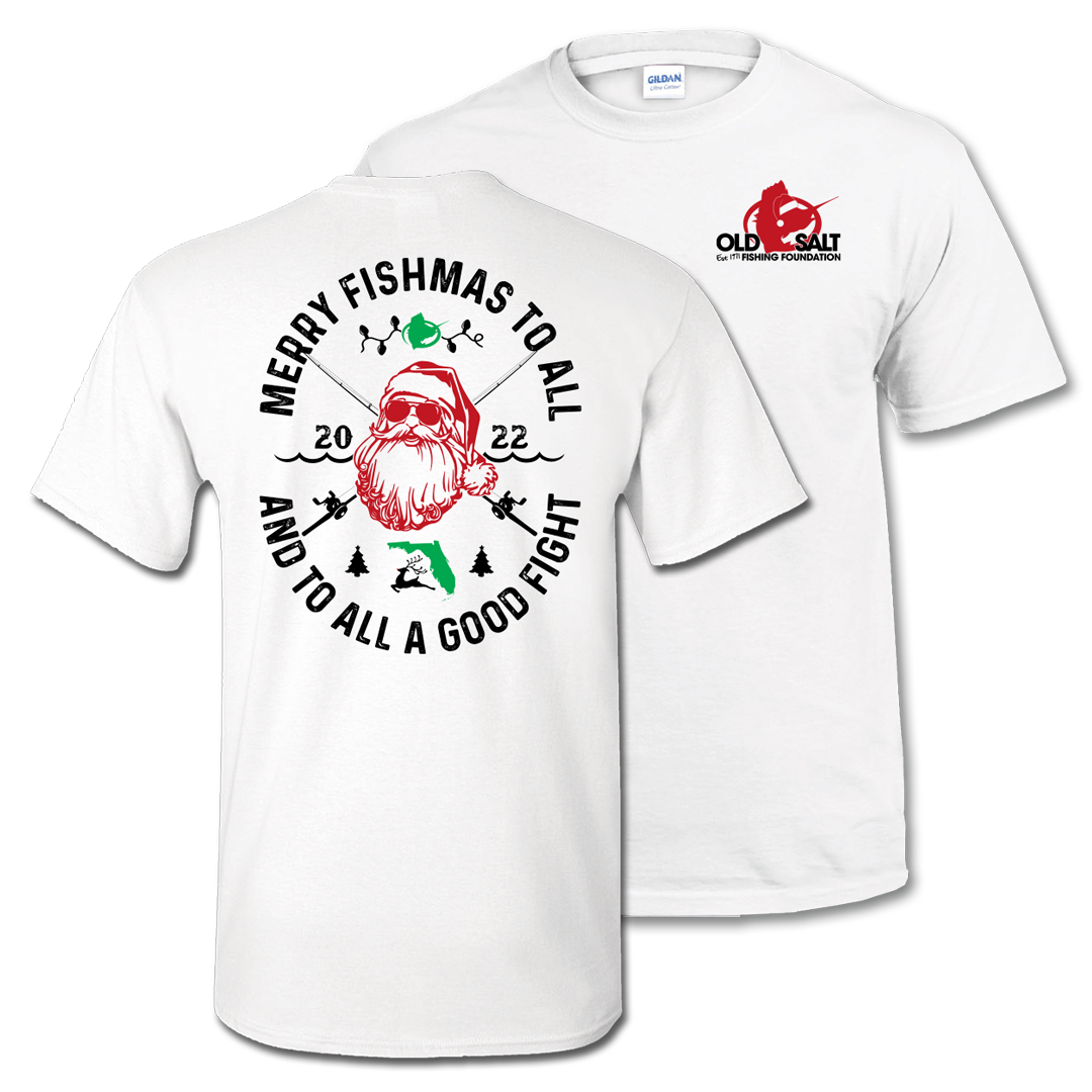 Merry Fishmas - Short Sleeve Cotton Tee - White - Old Salt Store