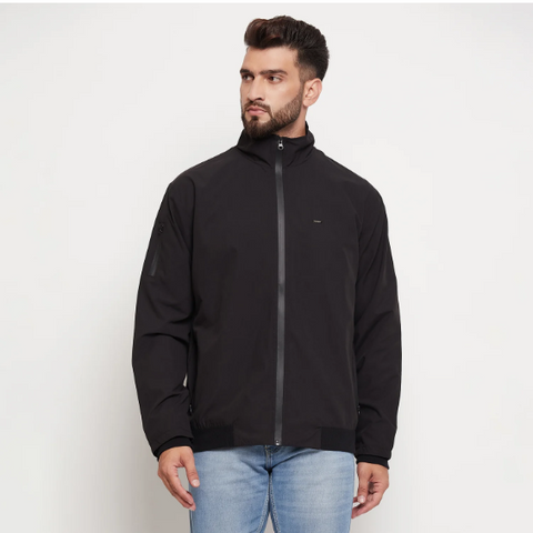 Black All-Season Double Layer Jacket with Snap Detail