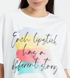 Women White Oversized Lipstick Story T-Shirt